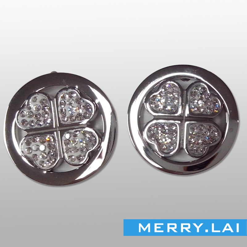 四葉草鑲鉆耳環(huán)，不銹鋼時(shí)尚耳釘，不銹鋼飾品廠家
